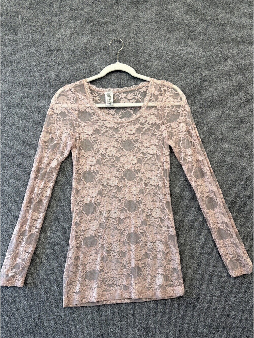 Y2K Yahada Pink Sheer Lace Top Small
